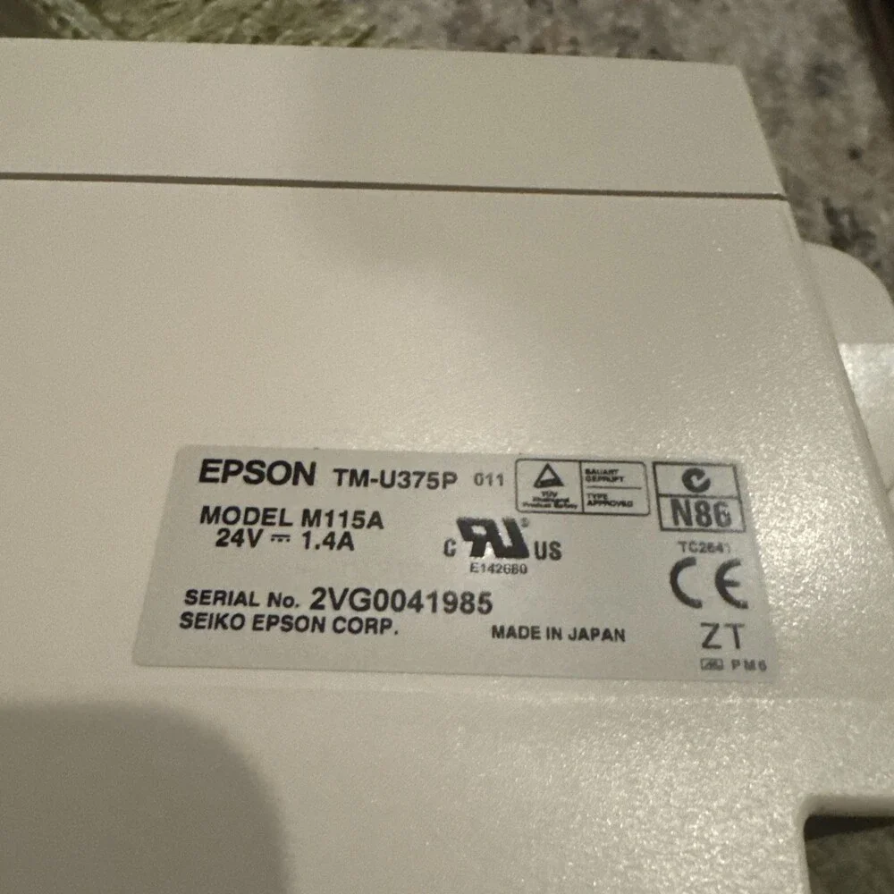 EPSON TM-U375P Model# M115ADot Matrix POS Receipt Printer And (no Power Adapter)
